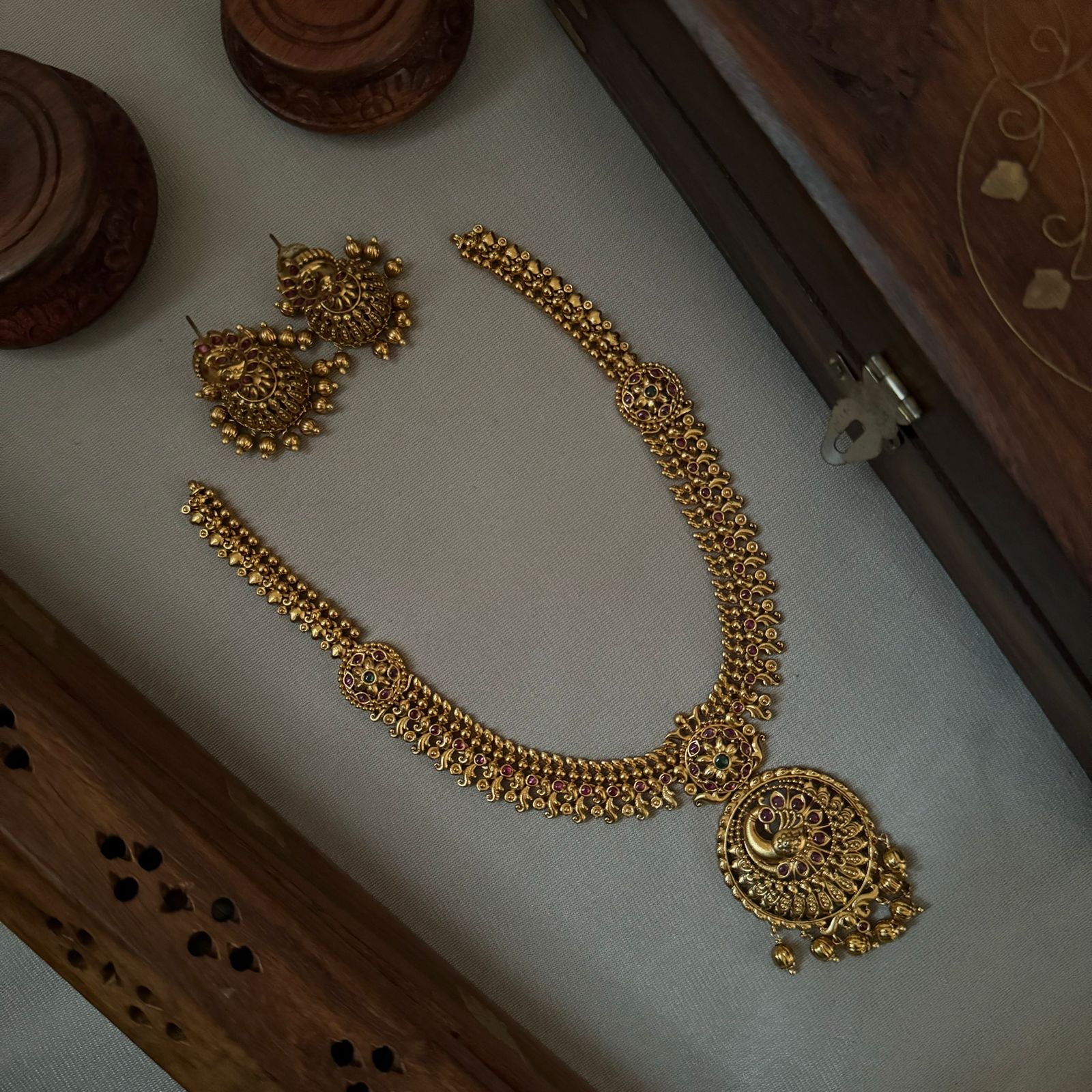 real gold inspired peacock mid length haram